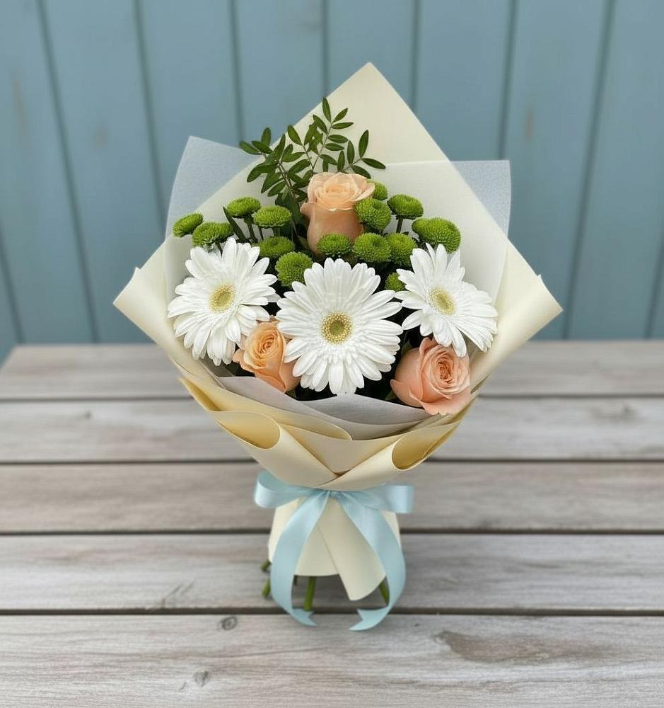Букет цветов из: Герберы, Розы и Хризантемы в Константиновской Ставропольского края
