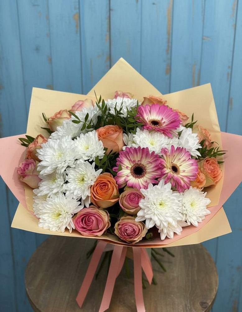 Букет цветов из: Розы, Герберы и Хризантемы в Константиновской Ставропольского края