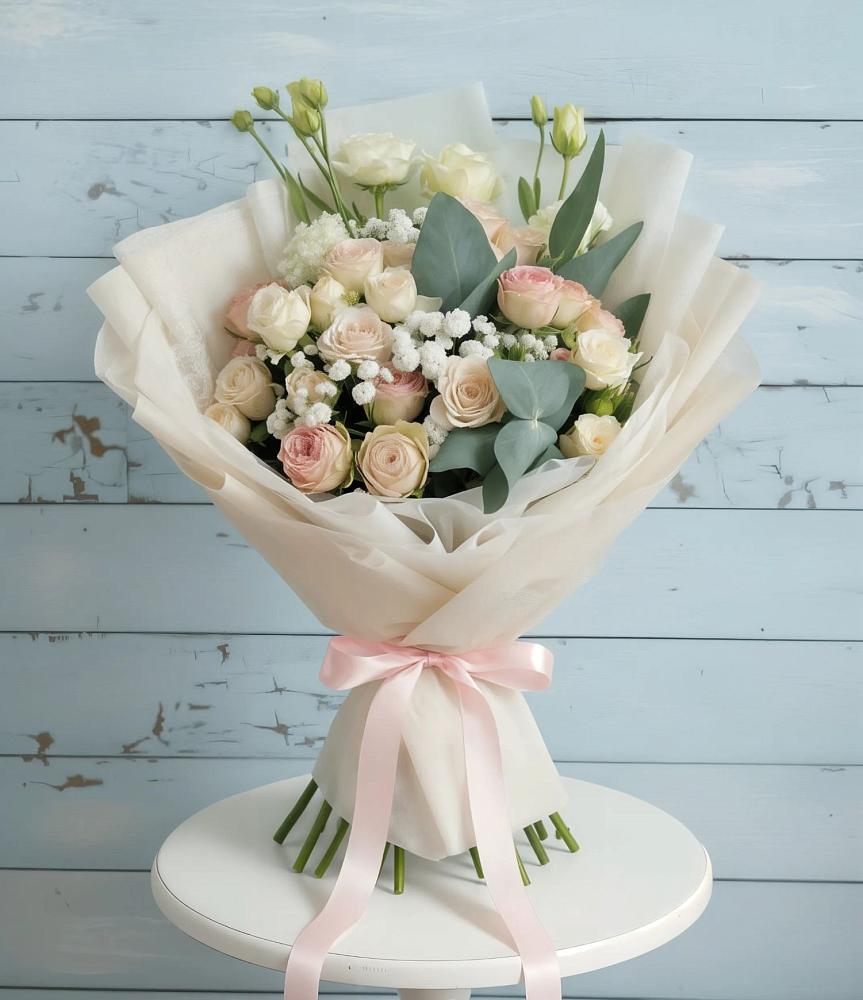 Букет цветов из: Розы и Лизиантусы в Константиновской Ставропольского края