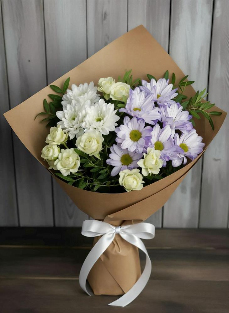 Букет цветов из: Хризантемы и Розы в Константиновской Ставропольского края